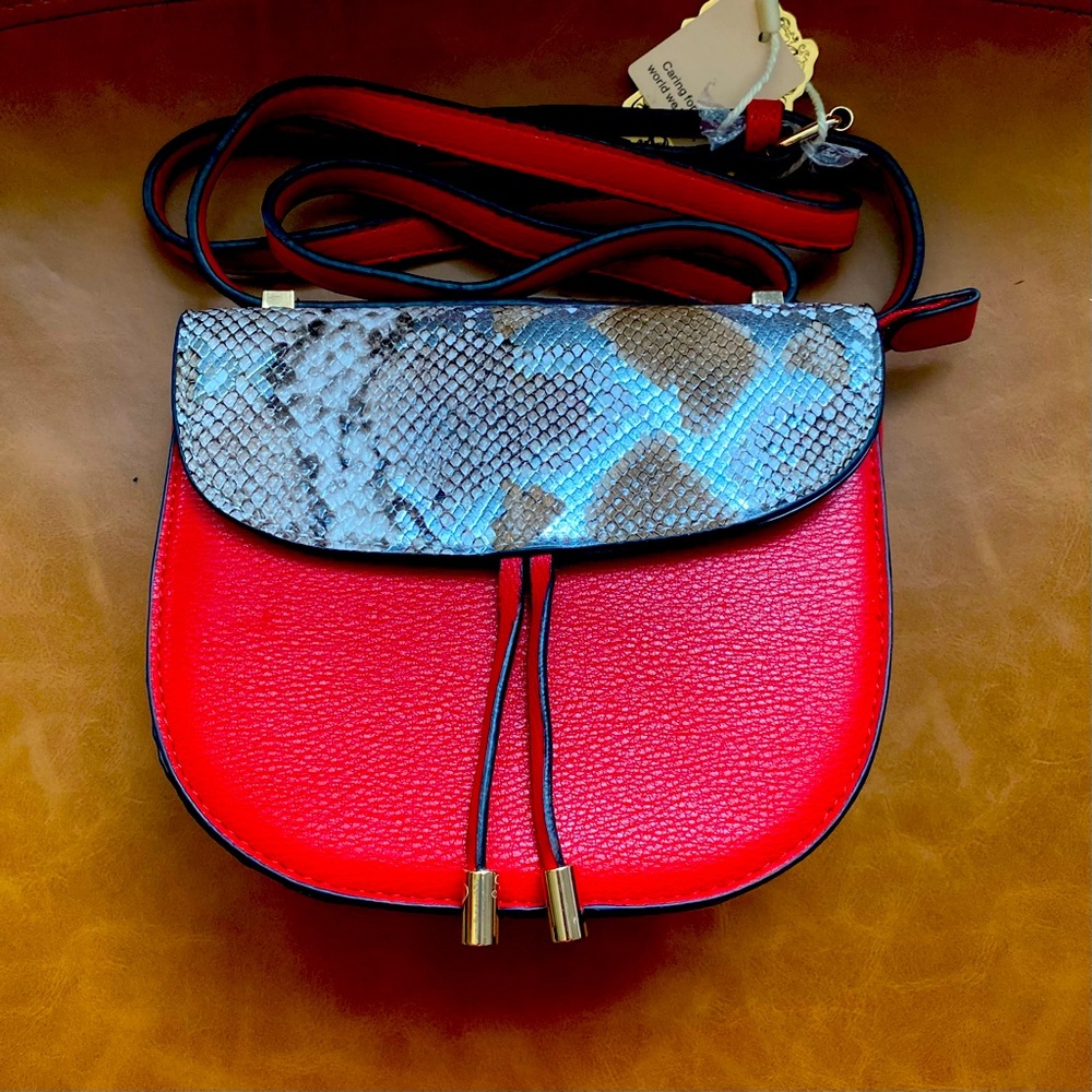 Red & Metallic Snake Print Satchel Bag